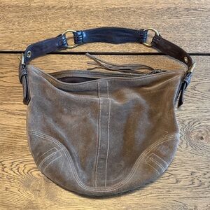 Coach Brown Suede Hobo Bag with Leather Strap